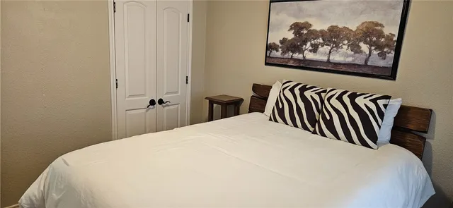 a close view of a bedroom