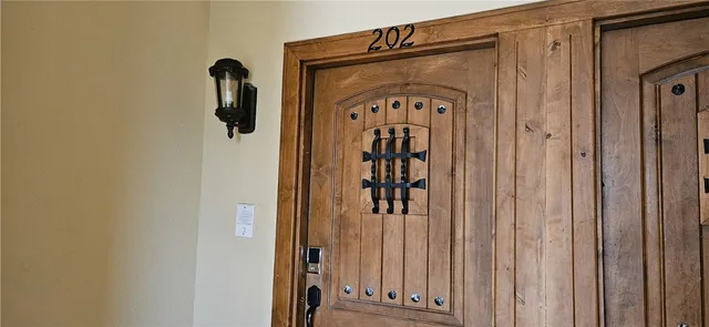 a front view of a house with a door