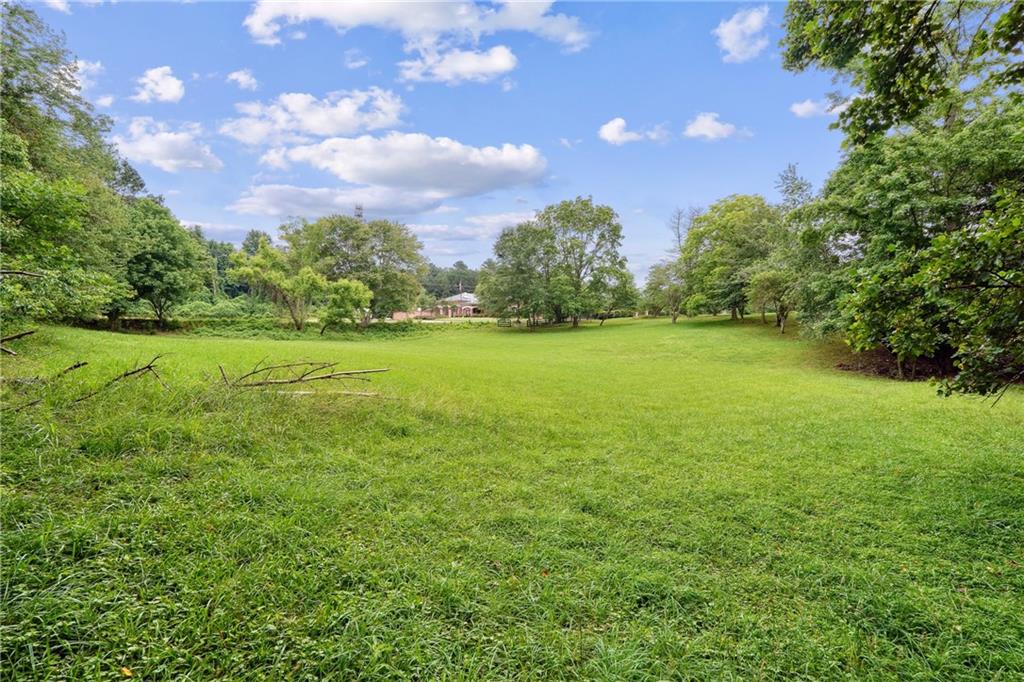 a view of a field with an trees