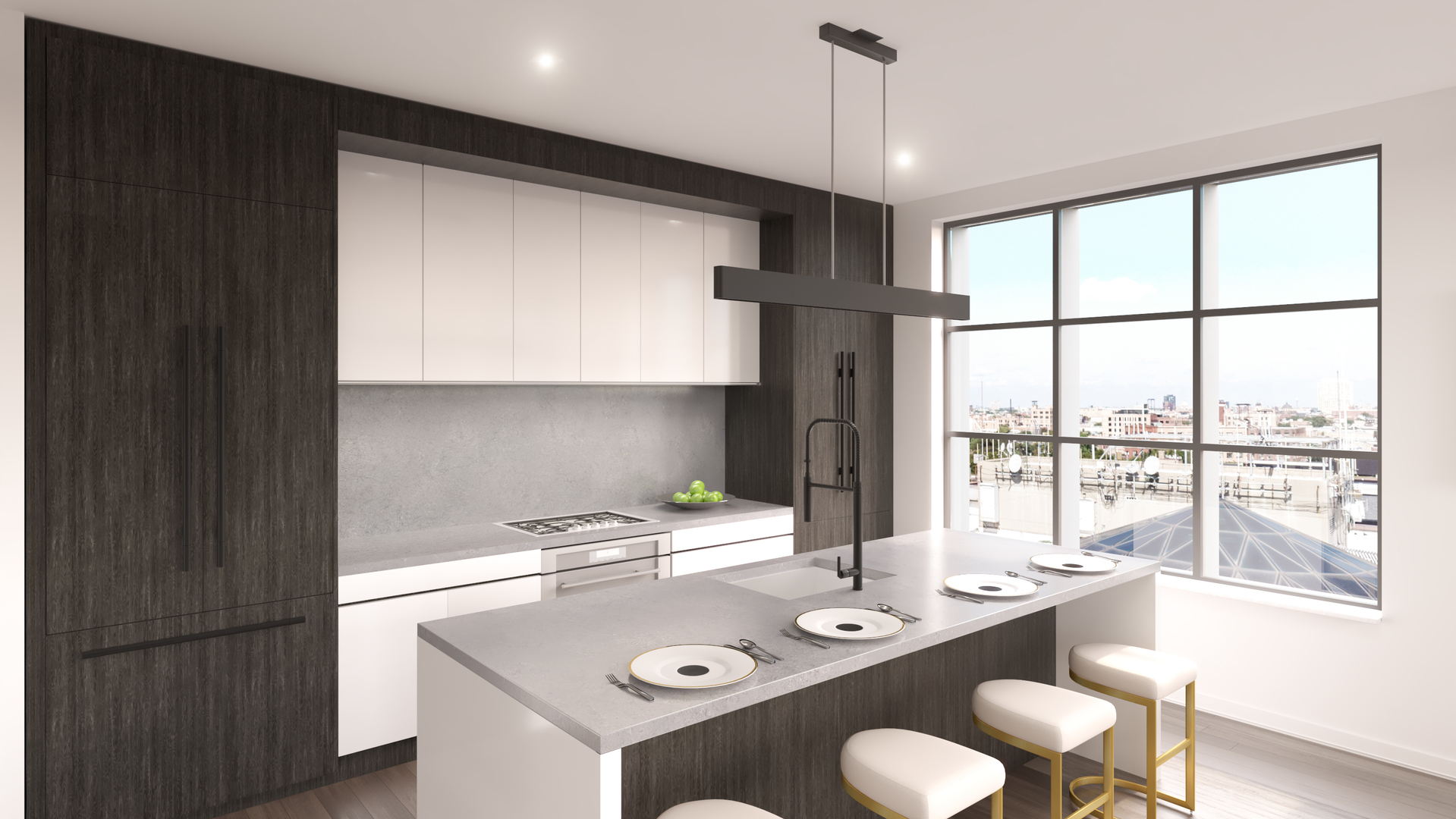 1400 West Monroe Street, Unit 7E Chicago, IL 60607 - Photo 5 of 17 a kitchen that has a sink a stove and a dining table with kitchen view