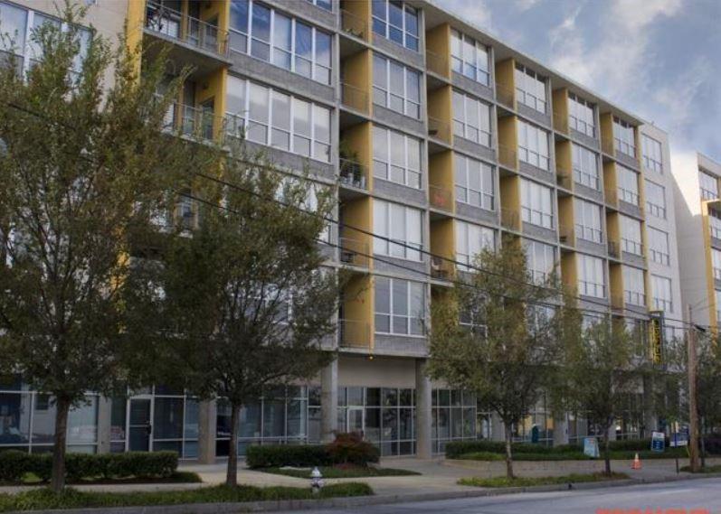 a view of a building and a street