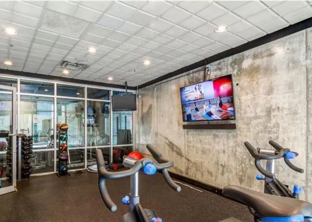 a view of a room with gym equipment