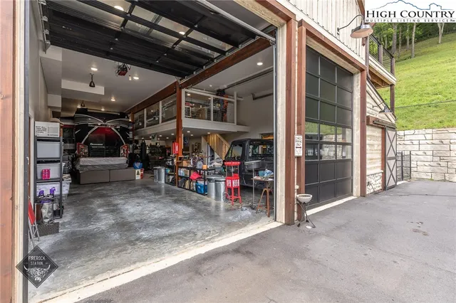 an aerial view of a house with a garden