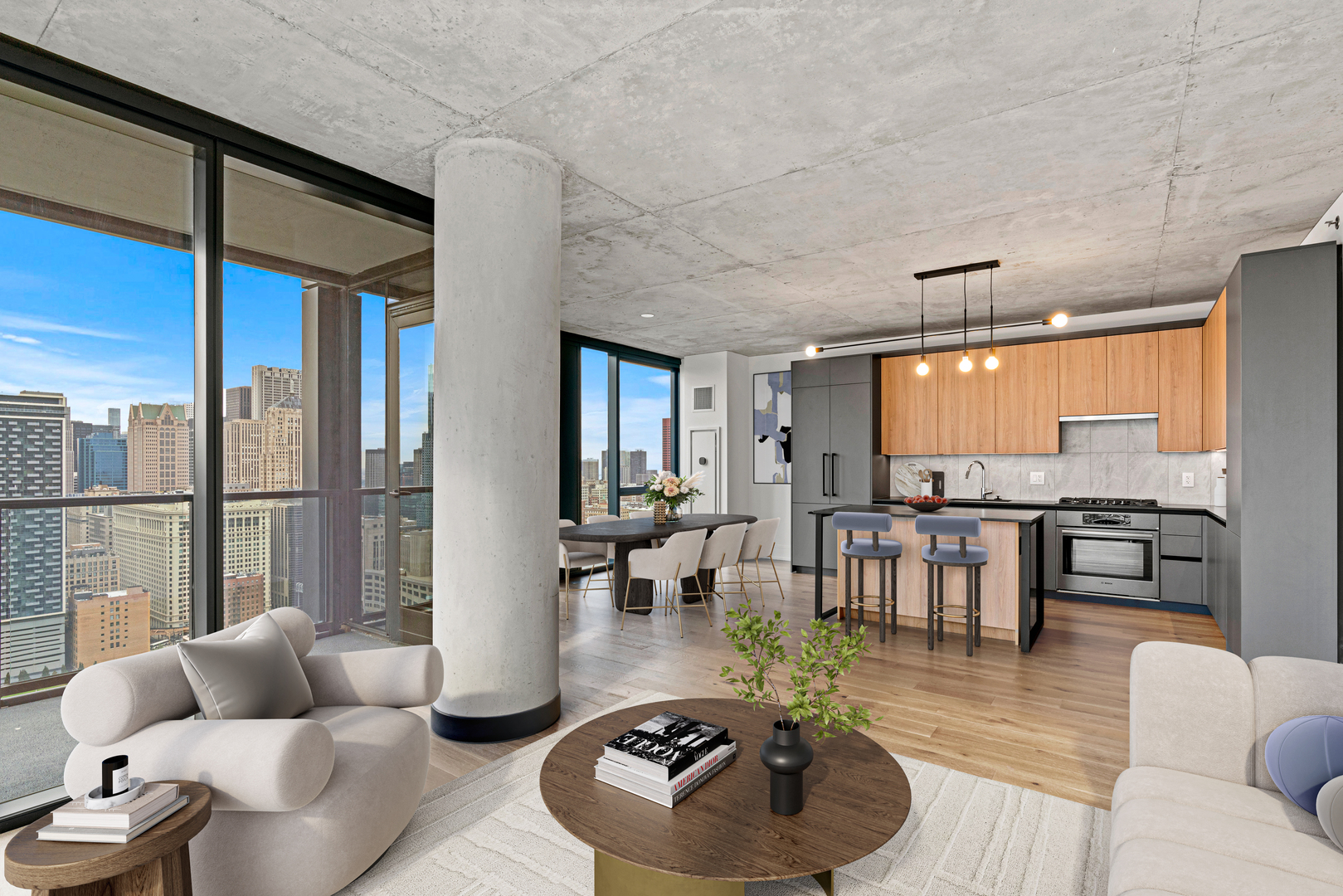 234 West Polk Street, Unit 2402 Chicago, IL 60607 - Photo 2 of 37 a living room with furniture and a large window