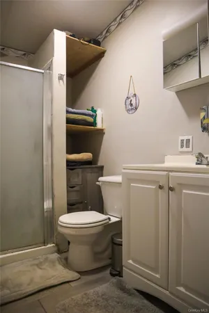 a white toilet sitting next to a shower