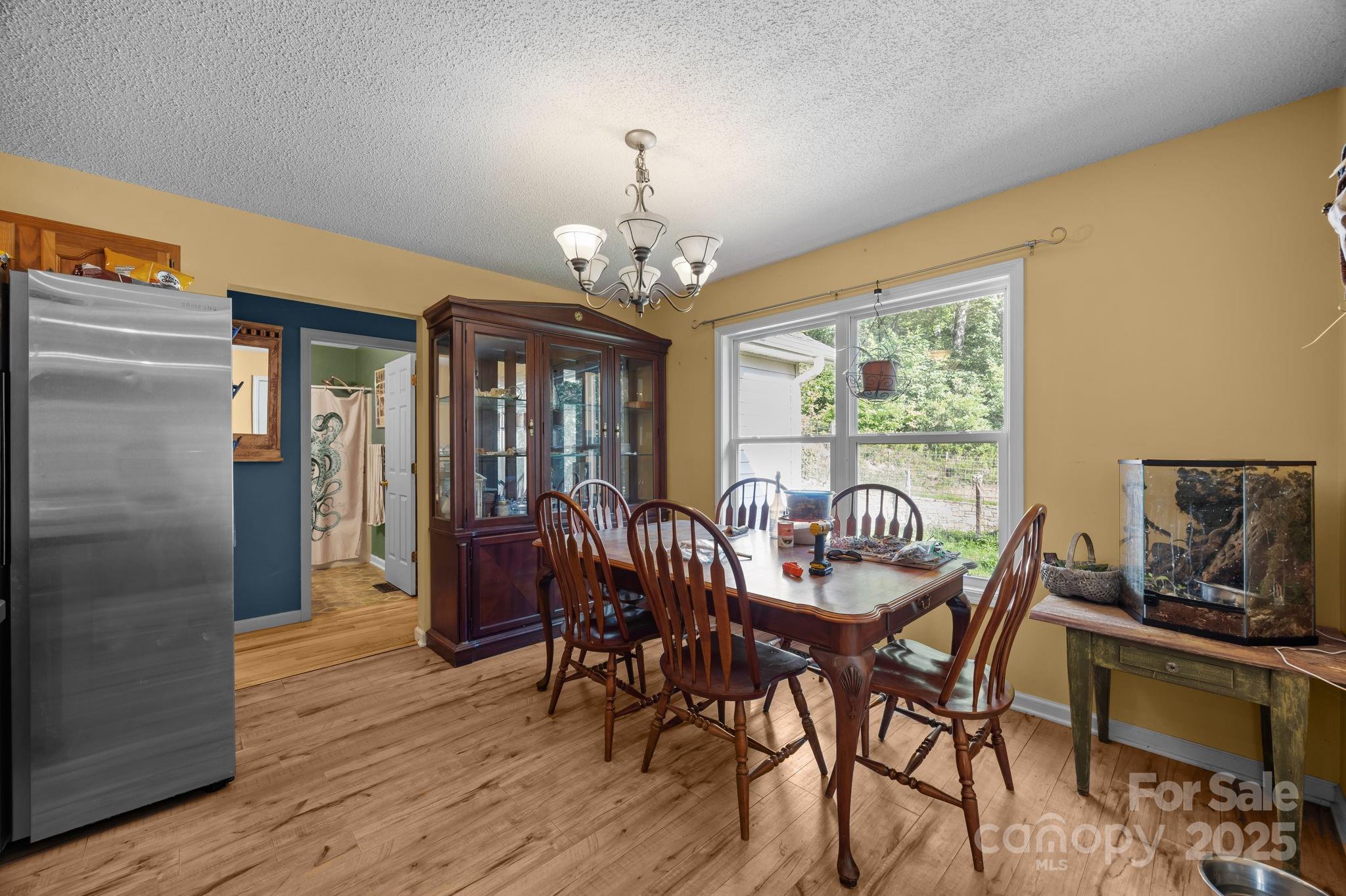 55 Pine Bluff Road Hendersonville, NC 28792 - Photo 13 of 47 a dining room with furniture a chandelier and wooden floor