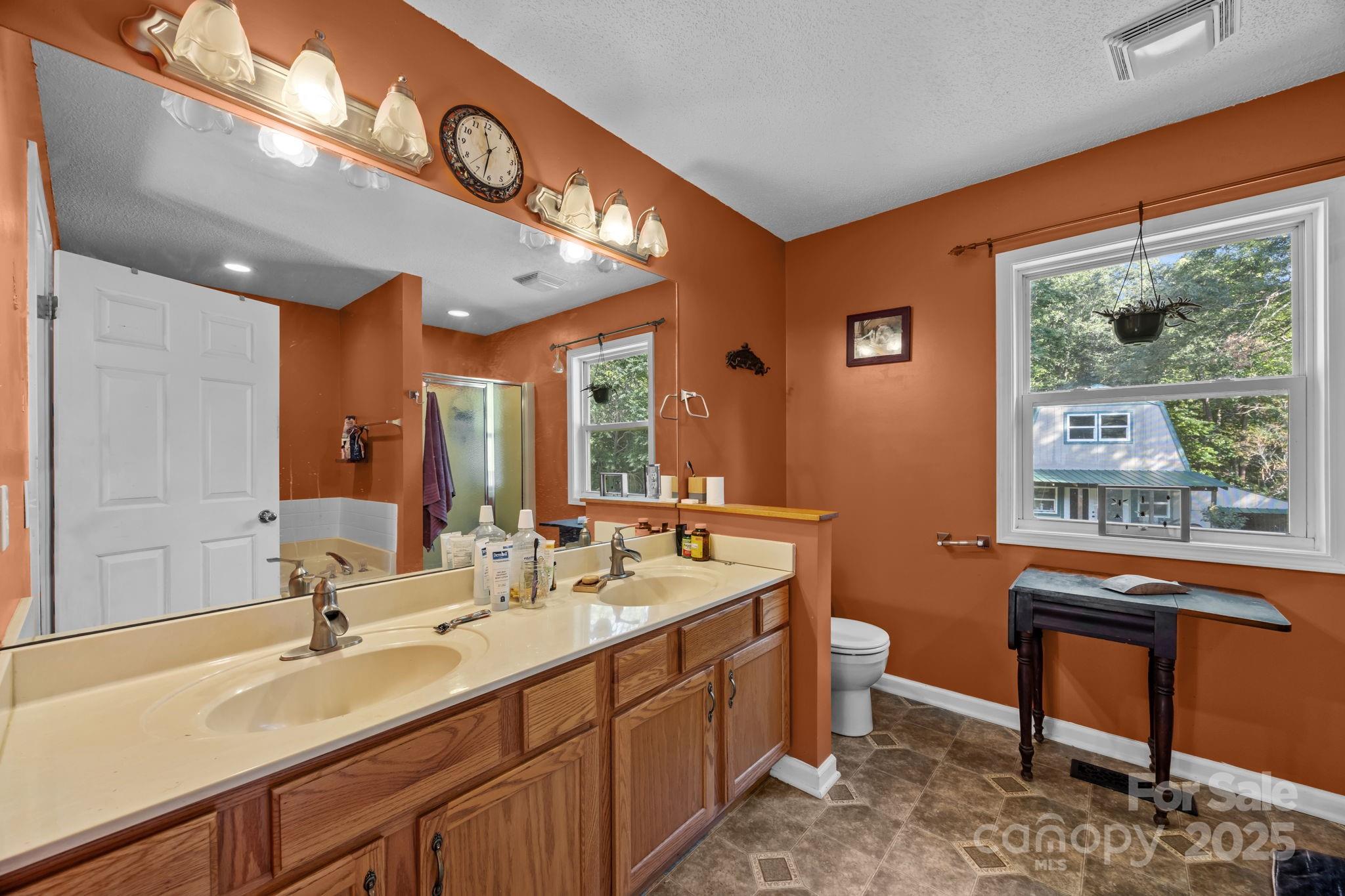 55 Pine Bluff Road Hendersonville, NC 28792 - Photo 17 of 47 a bathroom with a sink and a large mirror