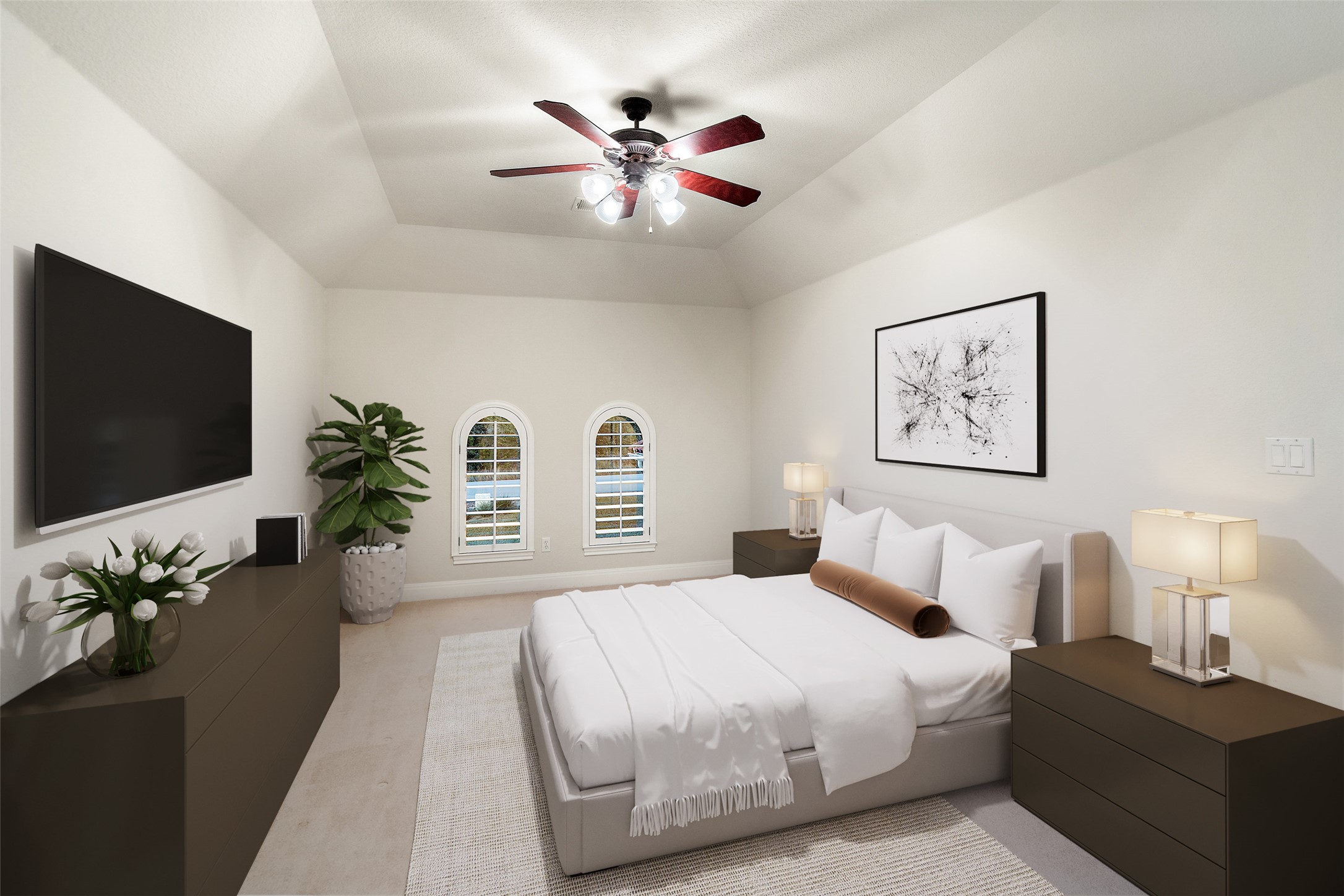 2906 Lakehurst Road Spicewood, TX 78669 - Photo 28 of 40 a bedroom with a large bed and a flat screen tv