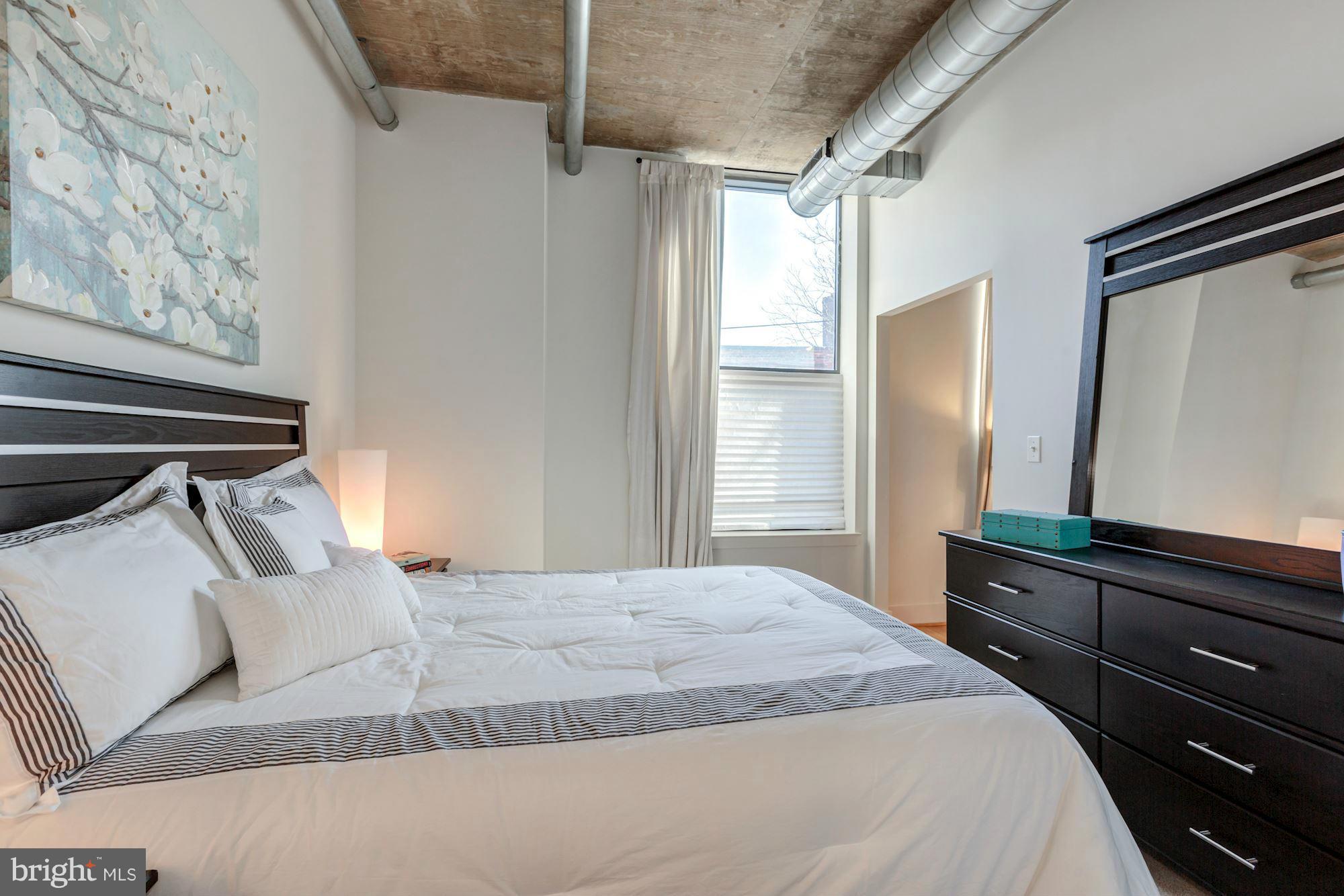 2301 Champlain Street Northwest, Unit 112 Washington, DC 20009 - Photo 15 of 29 a bedroom with a bed and a large mirror on the dresser
