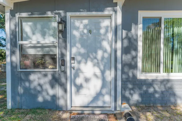 a view of a glass door