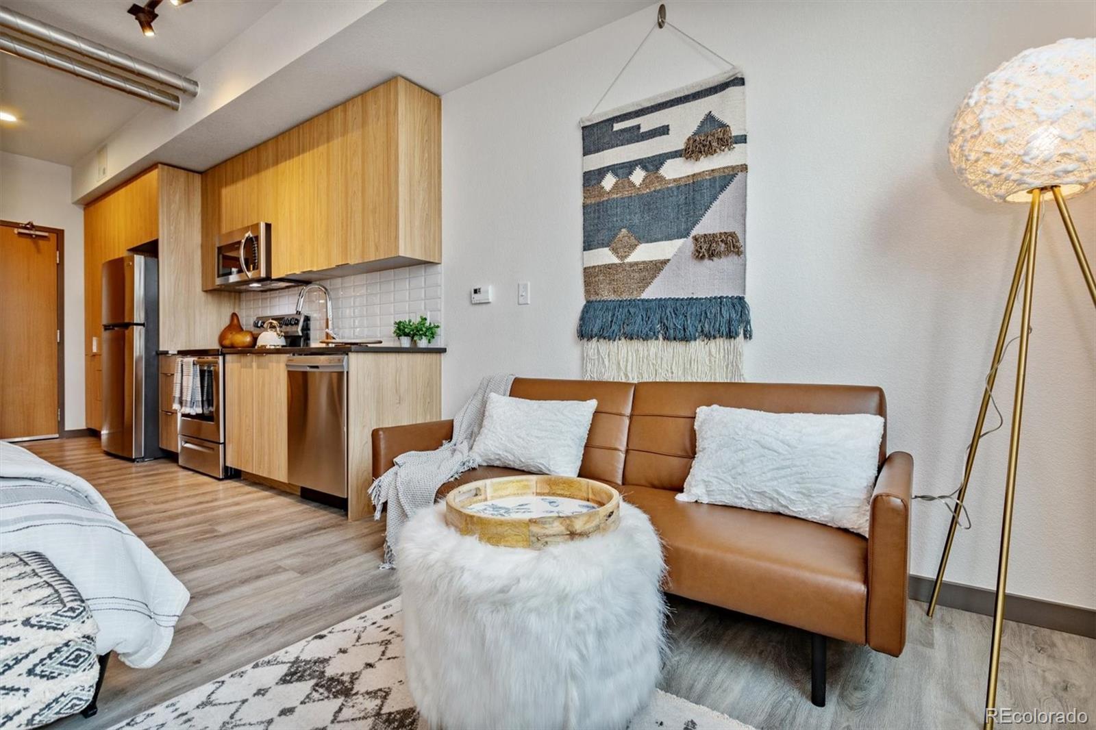 603 Inca Street, Unit 309 Denver, CO 80204 - Photo 22 of 27 a living room with furniture and a fireplace