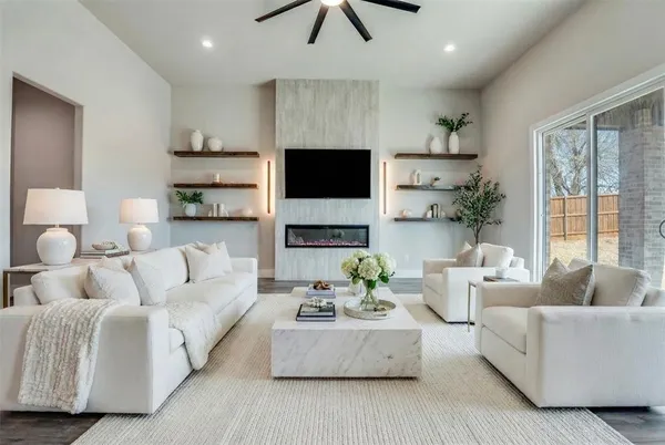 a living room with furniture and a flat screen tv