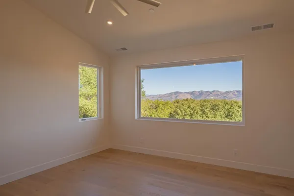 a view of a small space with a window