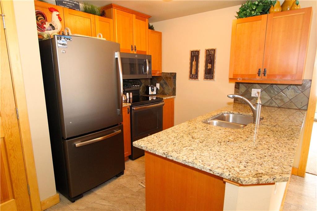 910 Copper Road, Unit 303 Copper Mountain, CO 80443 - Photo 2 of 26 a kitchen with stainless steel appliances granite countertop a refrigerator and a sink
