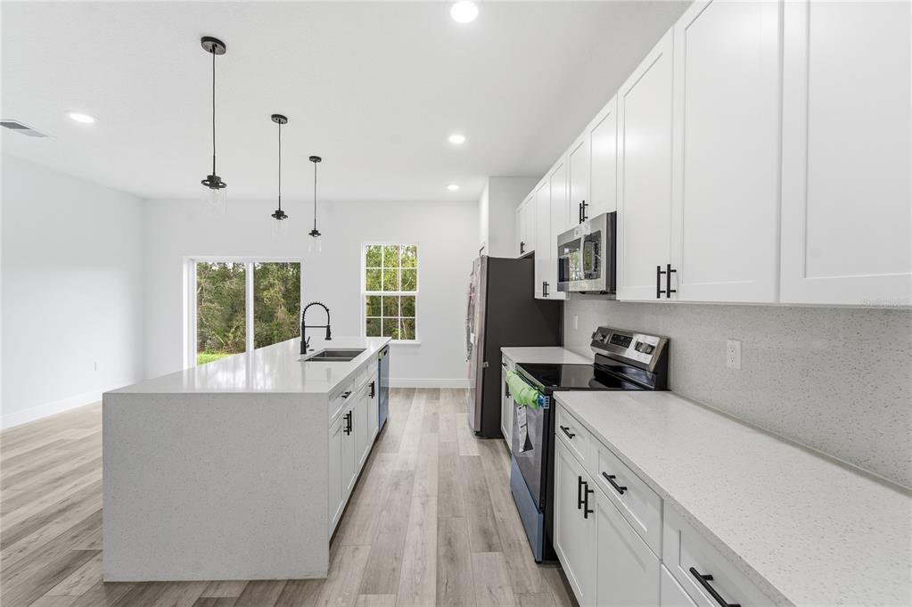 6312 Southwest 144th Lane Road Ocala, FL 34473 - Photo 10 of 32 a large kitchen with stainless steel appliances granite countertop a lot of counter space and wooden floor