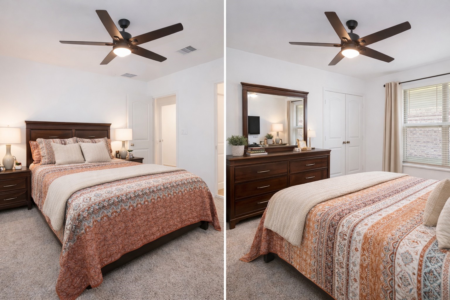 24034 Sunview Vly Drive Spring, TX 77373 - Photo 30 of 43 a bedroom with a bed and a chandelier fan