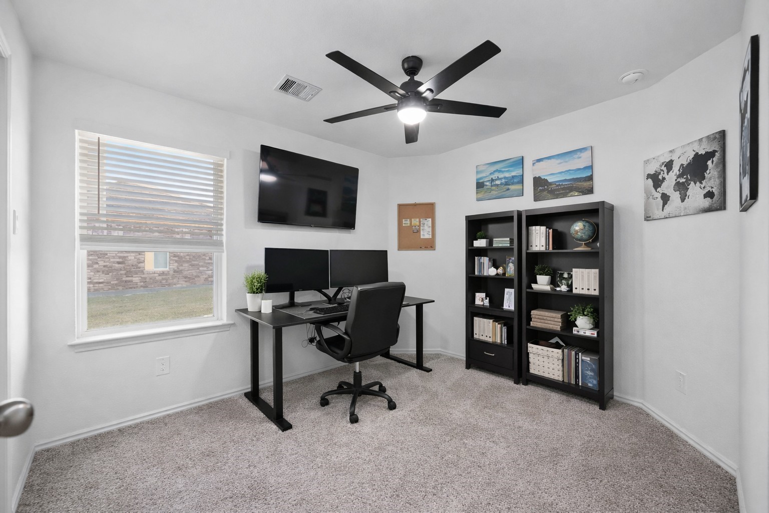 24034 Sunview Vly Drive Spring, TX 77373 - Photo 33 of 43 Third Bedroom / Dedicated Office:
Ideal work-from-home space with ceiling fan, natural light, and room for a full desk setup. Can be used for fourth bedroom, office, playroom, or hobby room