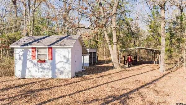 a view of a house with a snow in the background