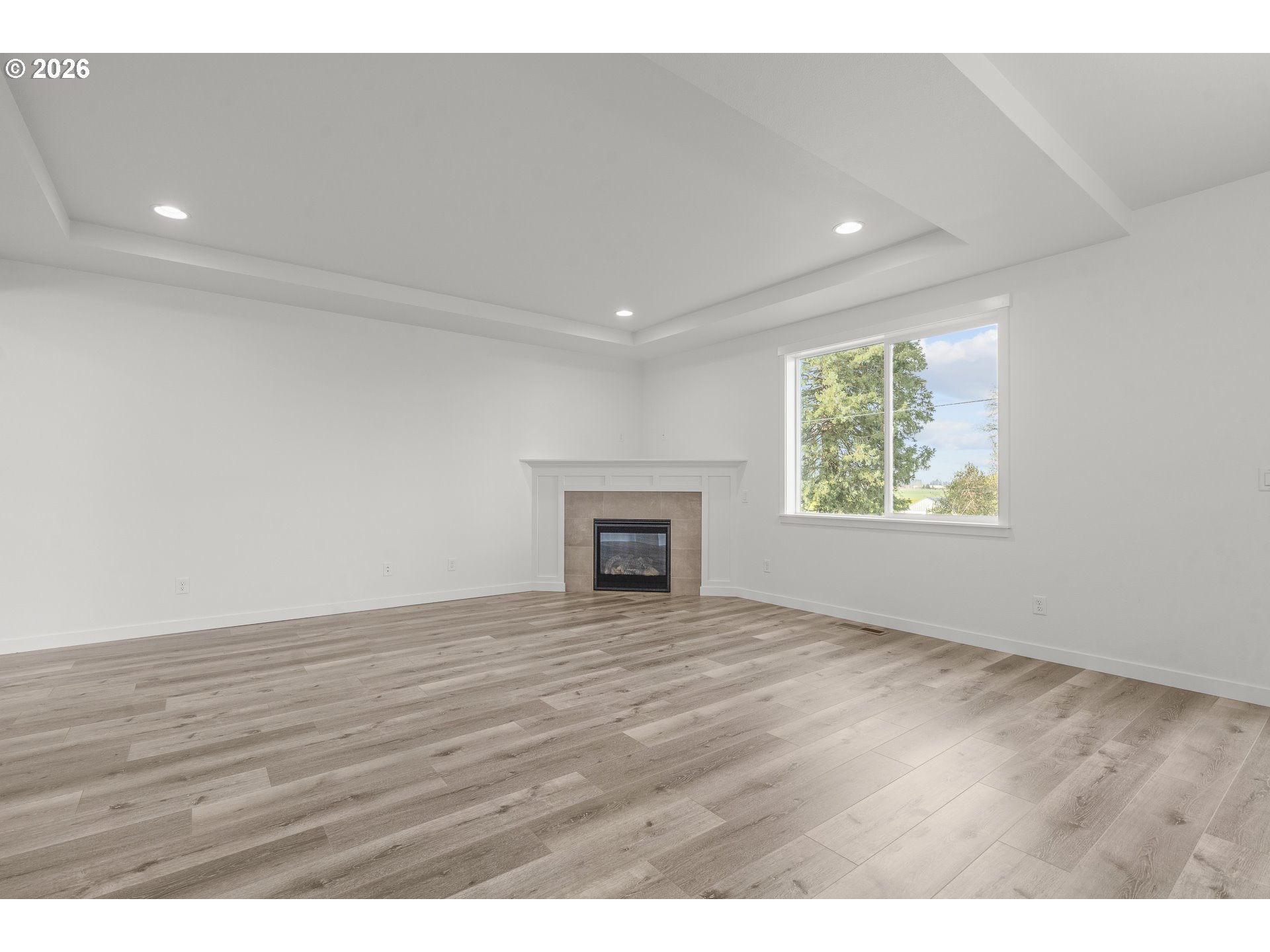 673 Parker Loop Silverton, OR 97381 - Photo 12 of 37 an empty room with wooden floor and fireplace