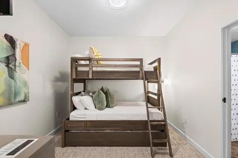 a view of a swimming pool with a garden