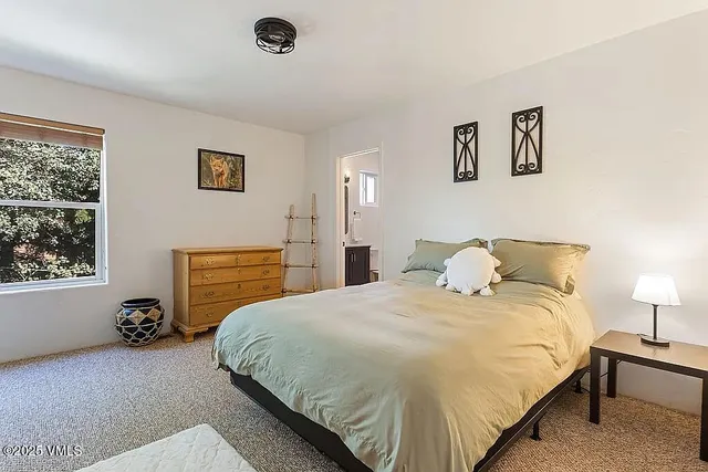 a bedroom with a bed and a tv