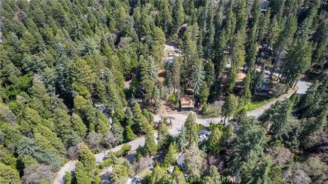 a view of a house with a lush green forest