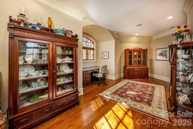 a living room with rug