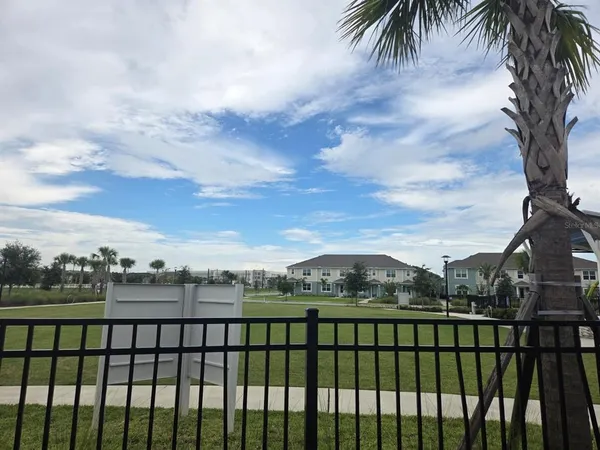 a view of a backyard with palm trees