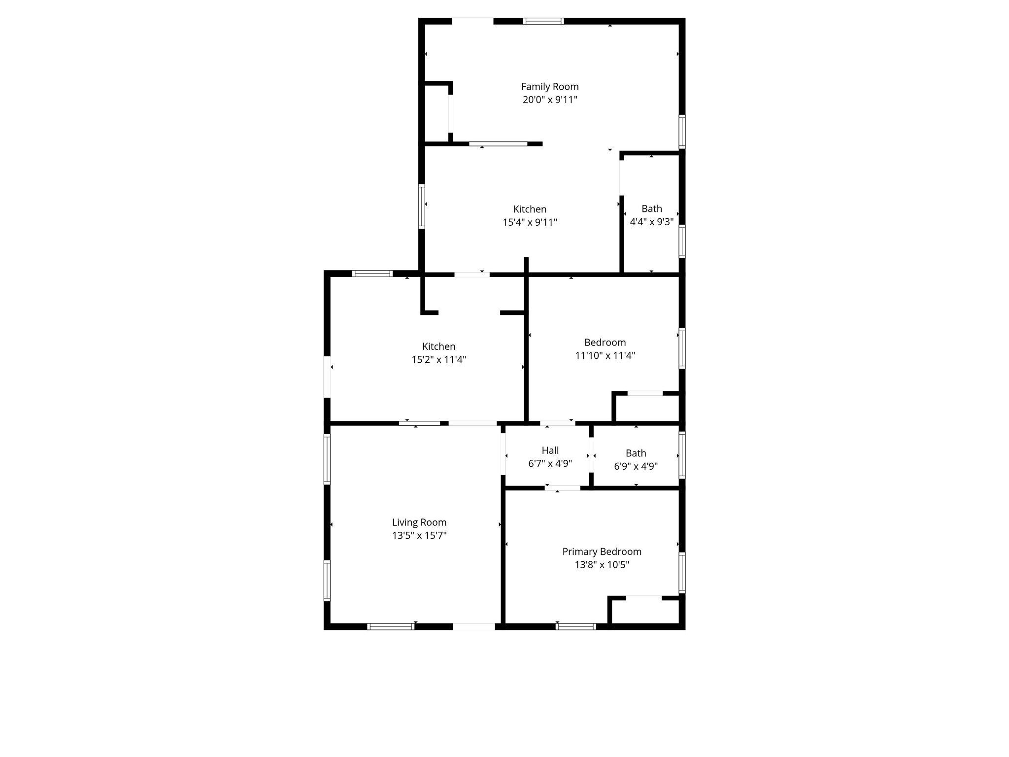 5513 Makeig Street Houston, TX 77026 - Photo 33 of 33 This floor plan features a spacious layout with a large family room, two kitchens, a living room, a primary bedroom, an additional bedroom, and two bathrooms. Ideal for flexible living arrangements.