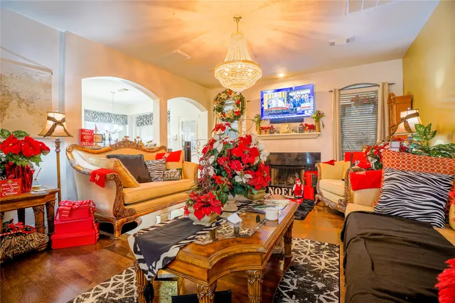 a view of a backyard with large trees