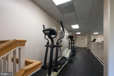 a view of a room with gym equipment