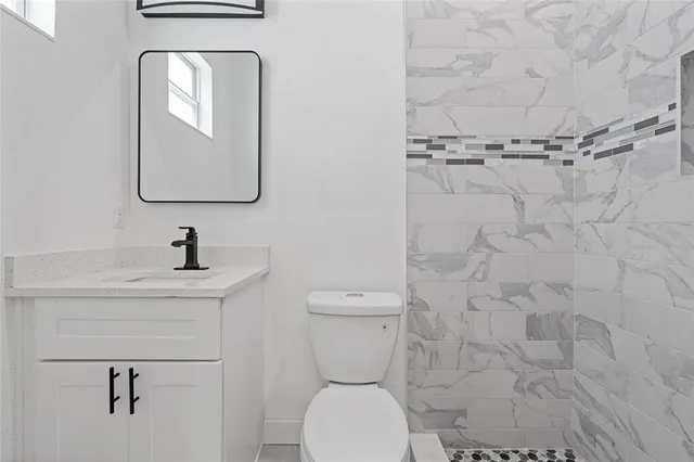 a bathroom with a toilet a sink and mirror