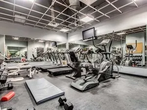 a view of a room with gym equipment