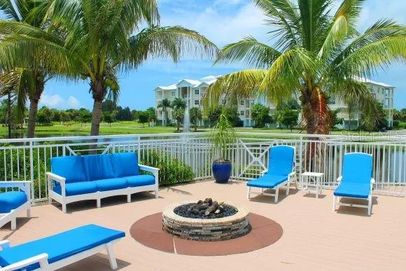 a view of a swimming pool with a patio and a garden