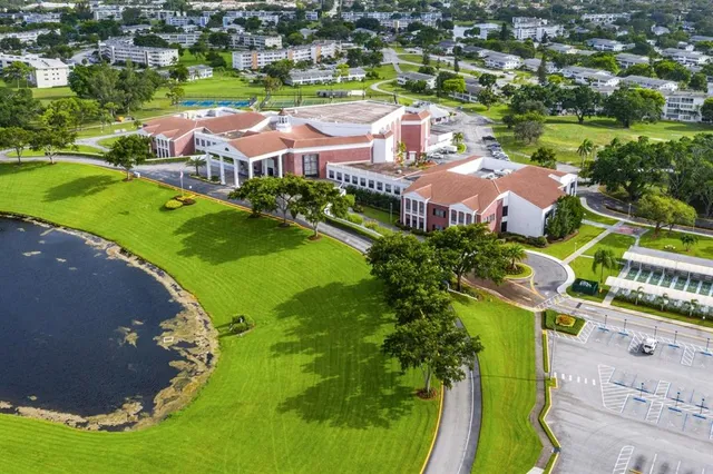 a view of a golf course with a lake