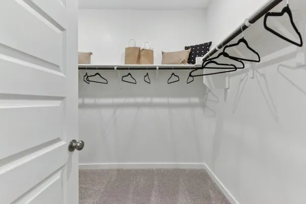 a view of a room with racks on the wall