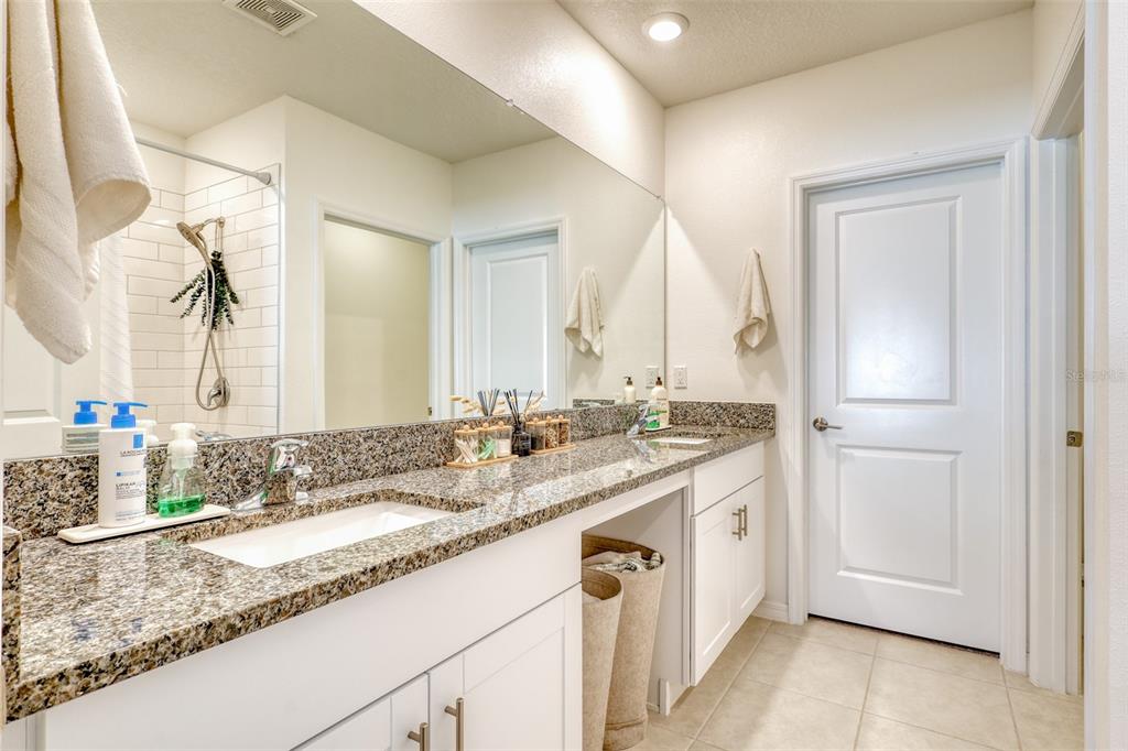 111 Rain Lily Ave Spring Hill Spring Hill, FL 34609 - Photo 42 of 60 a bathroom with a granite countertop sink and a mirror