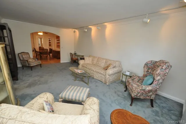 a living room with furniture rug and window