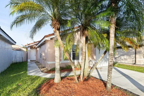 a view of a park with palm trees