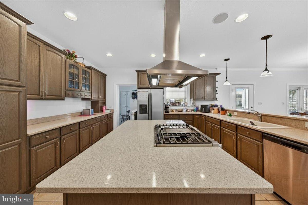 239 Mt Carmel Road Luray, VA 22835 - Photo 54 of 116 a large kitchen with stainless steel appliances kitchen island granite countertop a stove a sink a refrigerator and a microwave