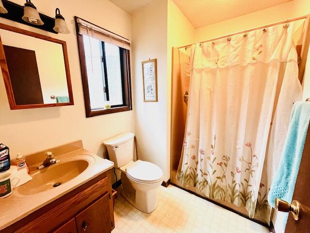 412 Tranquility Trail Long Pond, PA 18334 - Photo 5 of 8 a bathroom with a sink a toilet and shower curtain