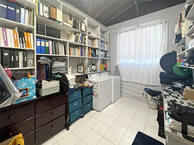 a room with a storage and utility table