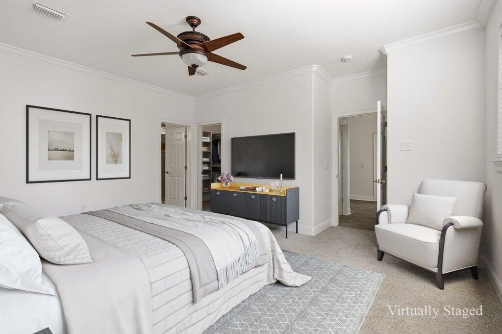 18 Kimbrough Road Mary Esther, FL 32569 - Photo 48 of 96 a bedroom with a bed a couch and a flat screen tv