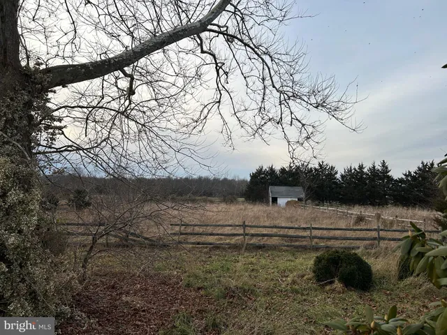 a view of a yard with wooden fence