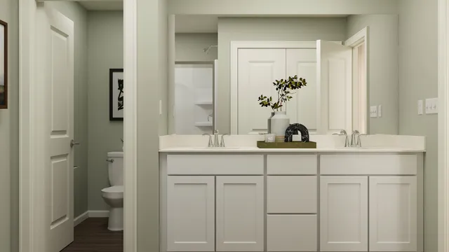a bathroom with a sink a toilet and a mirror