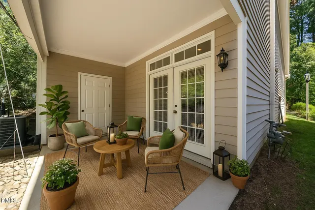 a view of a dining room and chairs in a room