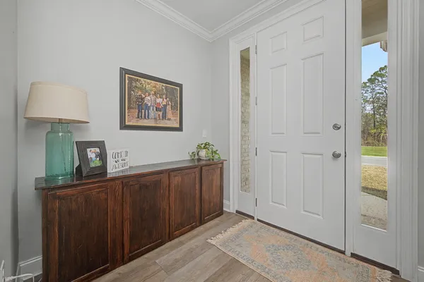 a view of a hallway with workspace