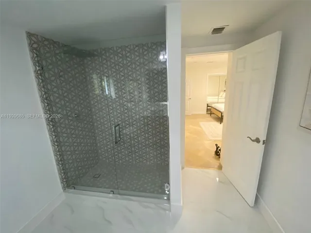 a bathroom with a bathtub