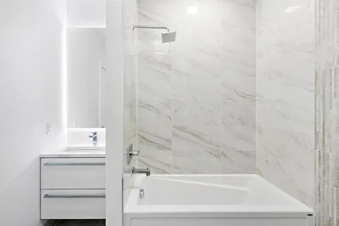 a bathroom with a bathtub