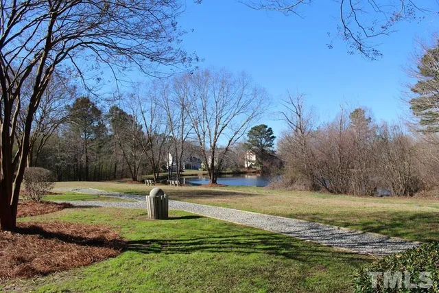a view of a park with swings